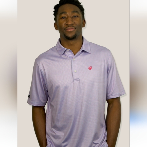 GRUN GOLF Maze Polo In Purplw Print. Size Large - Picture 2 of 15